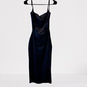 Windsor Satin Midi-Dress, Navy Size S